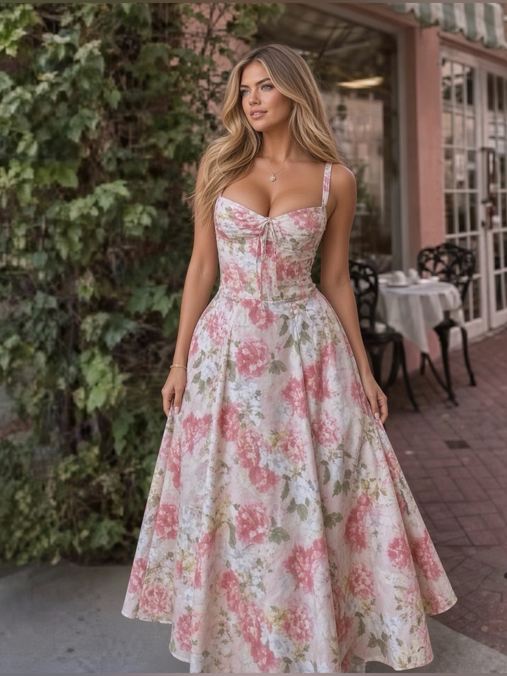 HOUSE OF CB 'Carmen' Pink Peony Print Cotton Bustier Sundress/XSmall US2-4 $269
